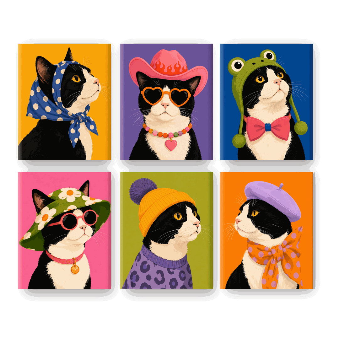 6 Mini Paintings - Fancy Cat Set