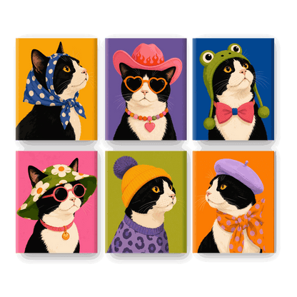 6 Mini Paintings - Fancy Cat Set
