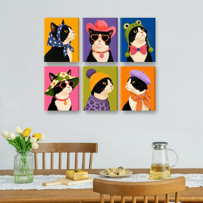 6 Mini Paintings - Fancy Cat Set