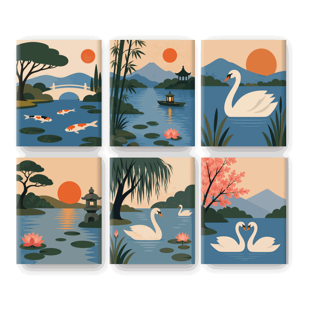 6 Mini Paintings - Koi Garden Set