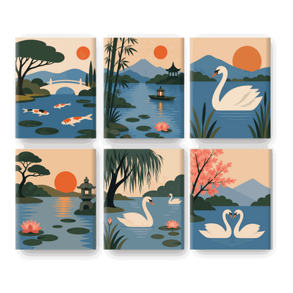 6 Mini Paintings - Koi Garden Set