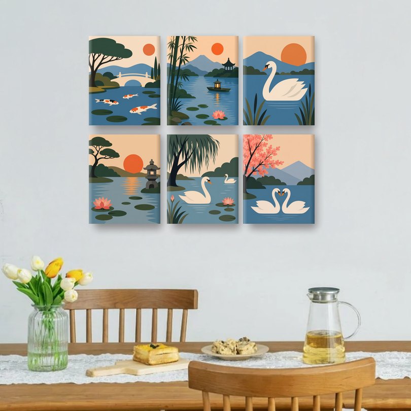 6 Mini Paintings - Koi Garden Set