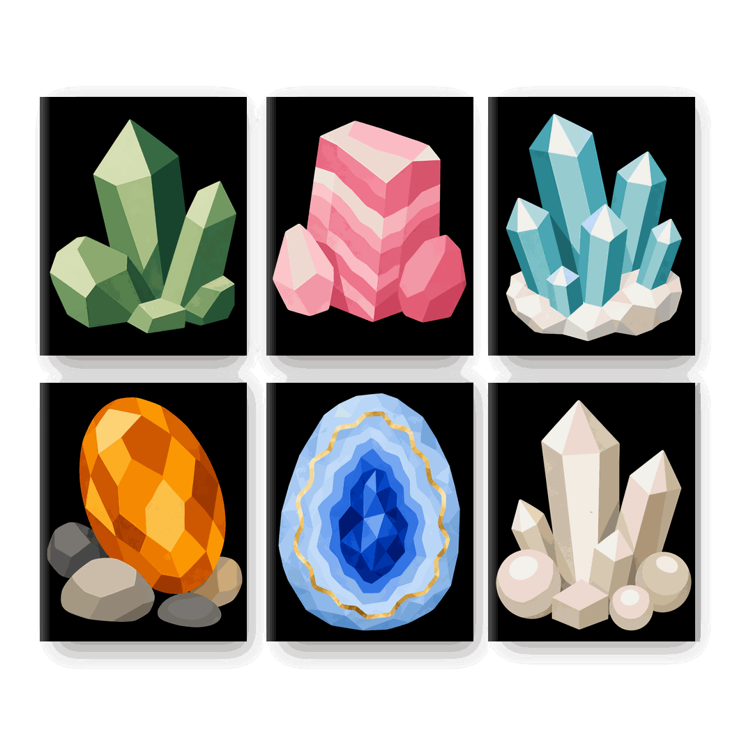 6 Mini Paintings - Crystals Set
