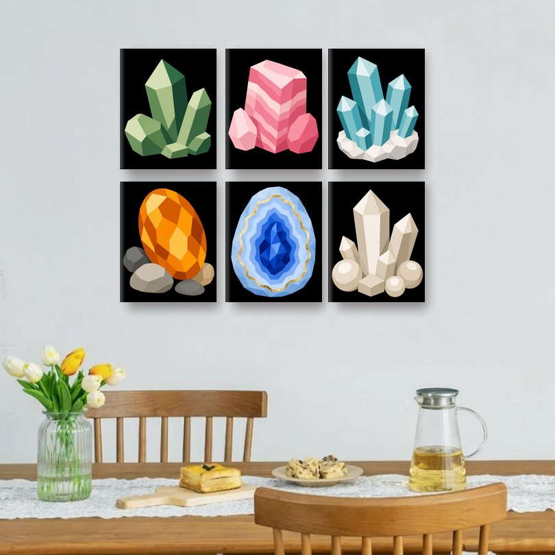 6 Mini Paintings - Crystals Set