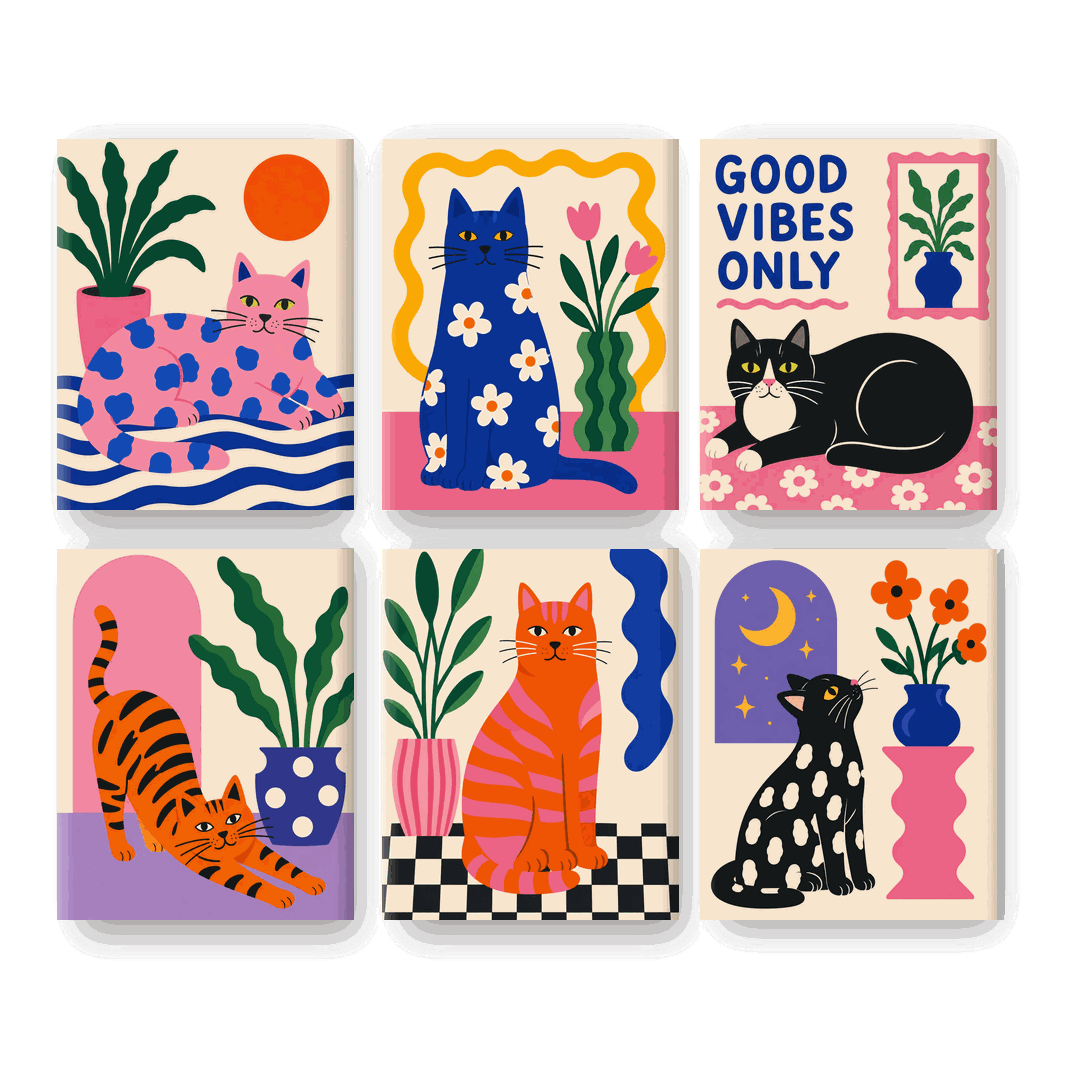 6 Mini Paintings - Pop Cat Set