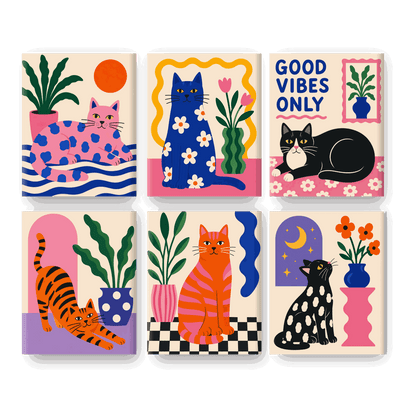 6 Mini Paintings - Pop Cat Set
