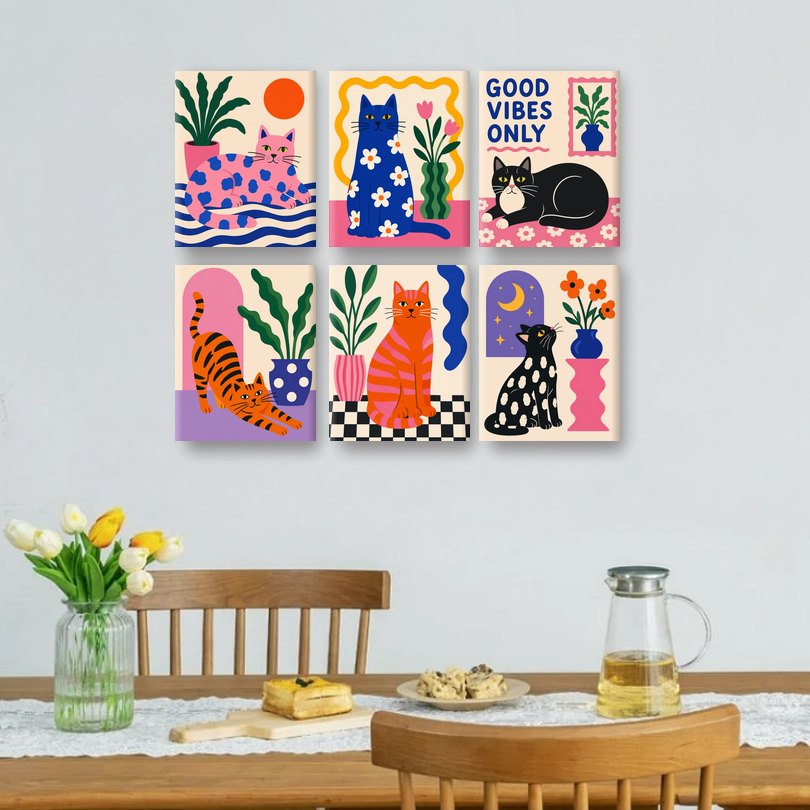 6 Mini Paintings - Pop Cat Set