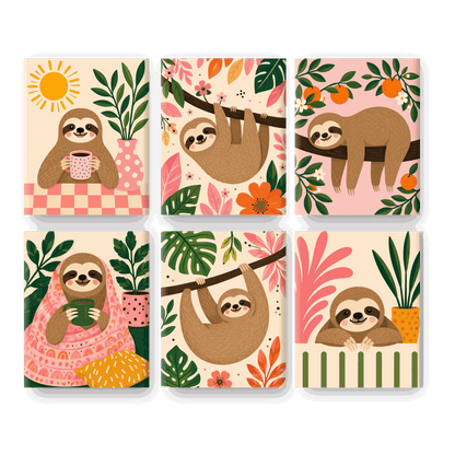 6 Mini Paintings - Morning Sloth Set