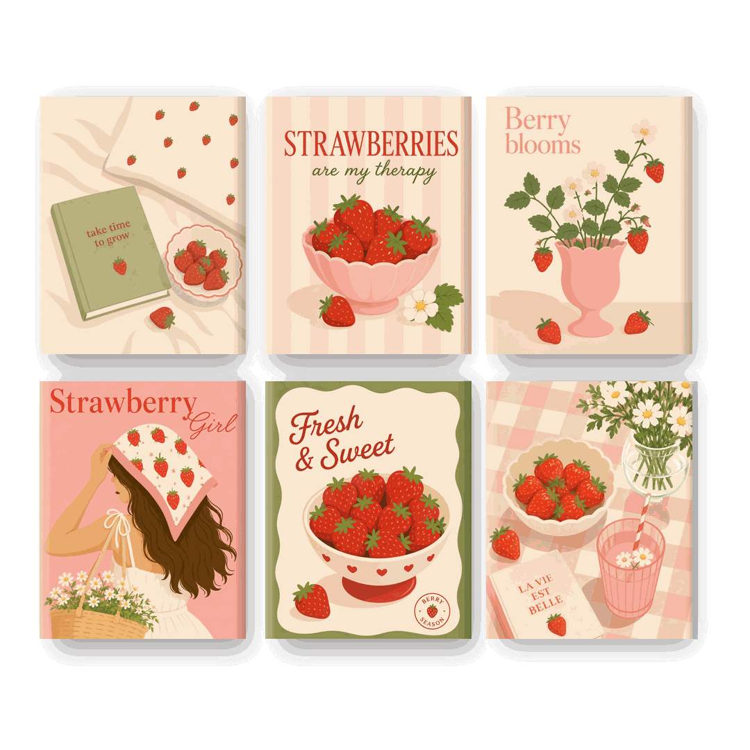 6 Mini Paintings - Strawberry Garden Set