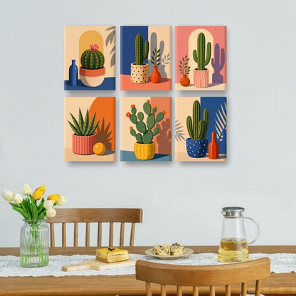 6 Mini Paintings - Blooming Cactus Set