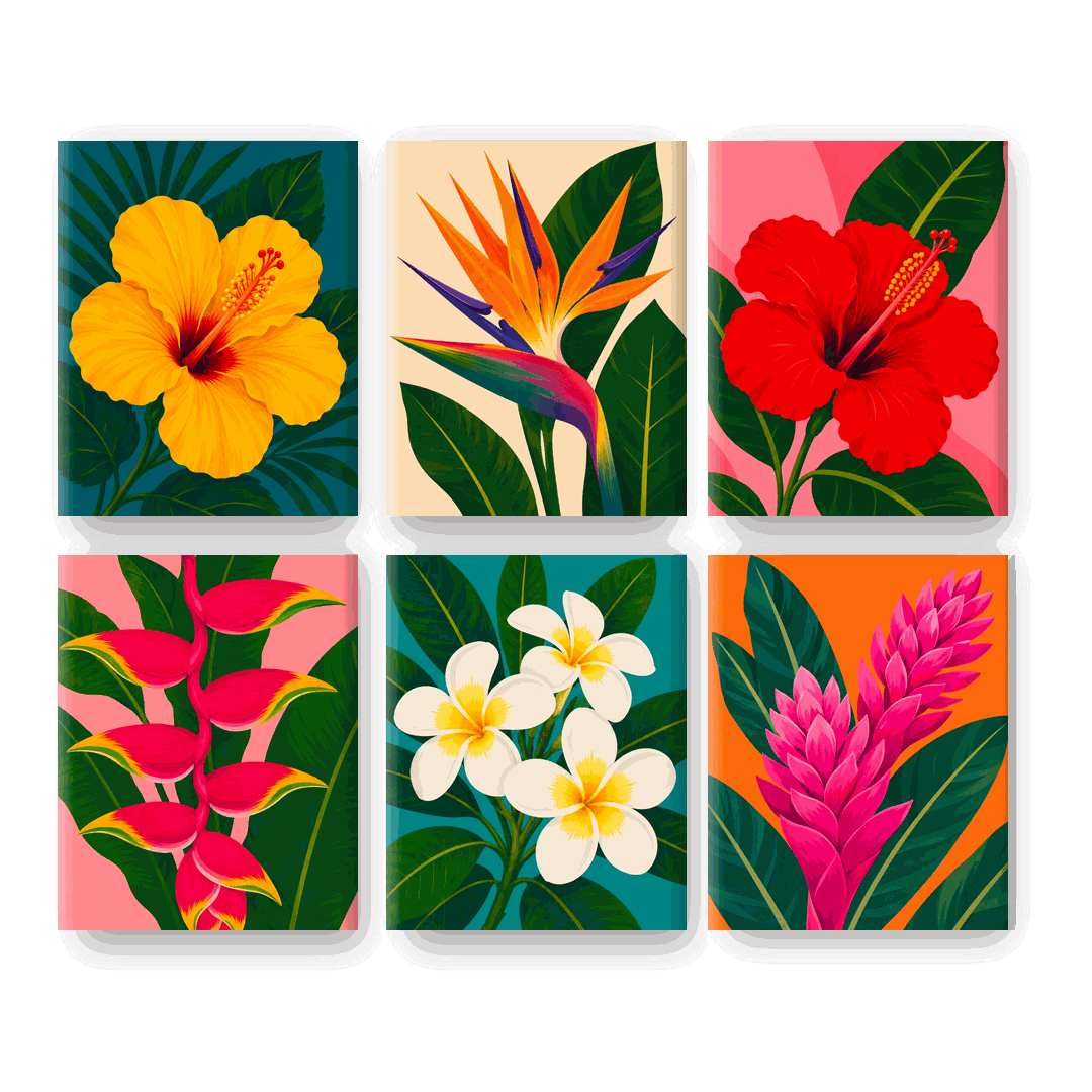 6 Mini Paintings - Hibiscus Set