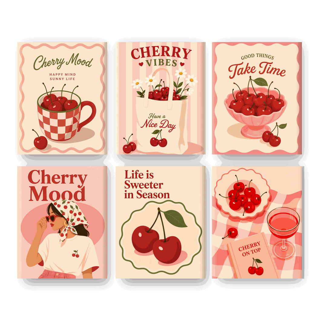 6 Mini Paintings - Cherry Mood Set