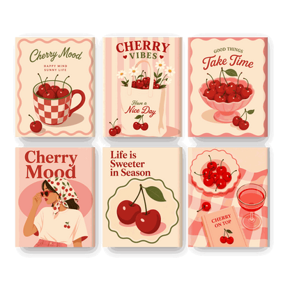 6 Mini Paintings - Cherry Mood Set