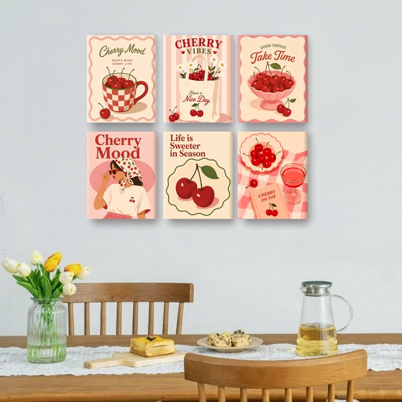 6 Mini Paintings - Cherry Mood Set