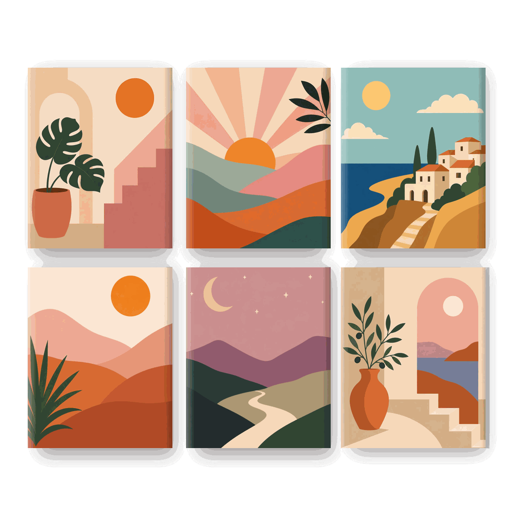 6 Mini Paintings - Monstera Home Set