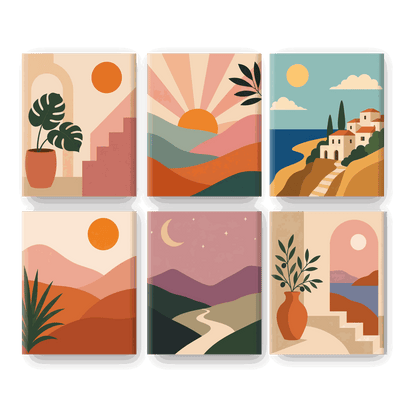 6 Mini Paintings - Monstera Home Set