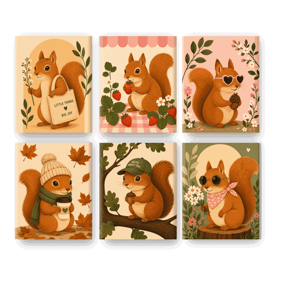 6 Mini Paintings - Little Squirrel Set