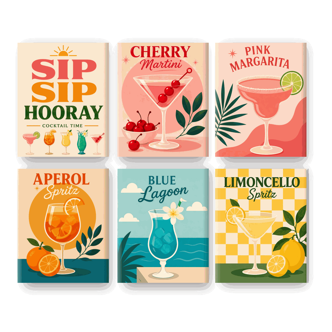 6 Mini Paintings - Sip Sip Hooray Set