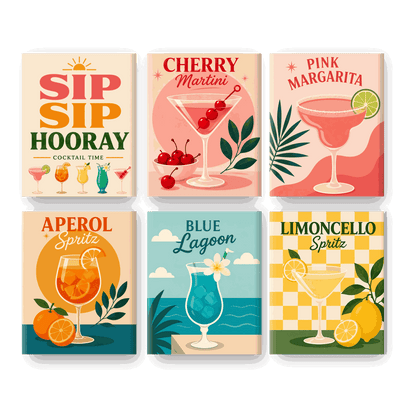 6 Mini Paintings - Sip Sip Hooray Set
