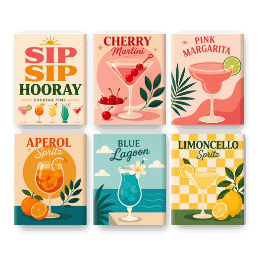 6 Mini Paintings - Sip Sip Hooray Set