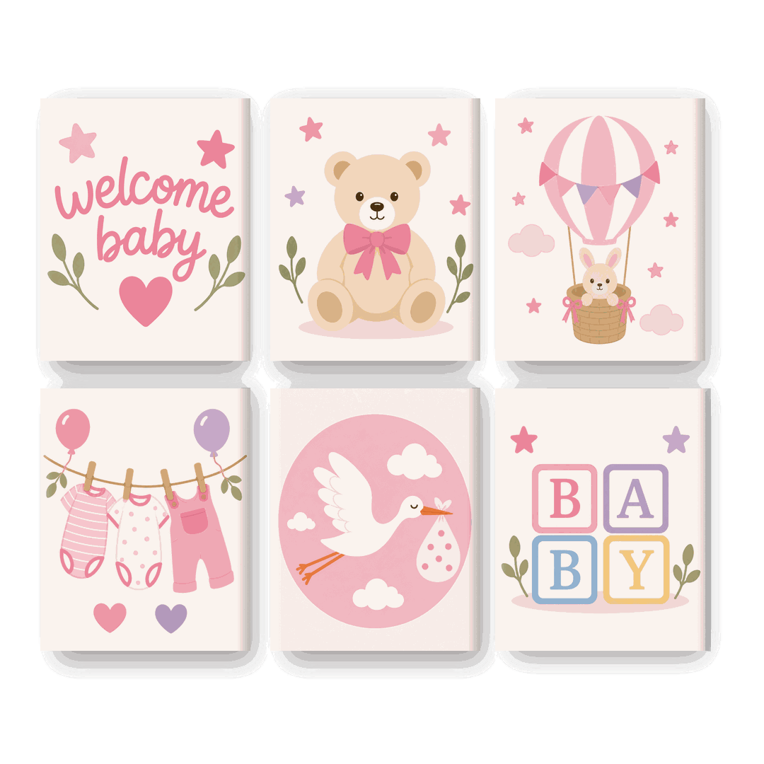 6 Mini Paintings - Welcome Baby Girl Set