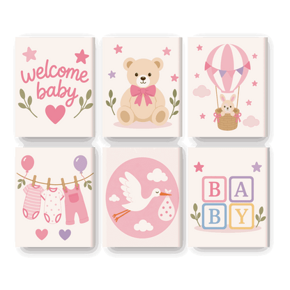 6 Mini Paintings - Welcome Baby Girl Set