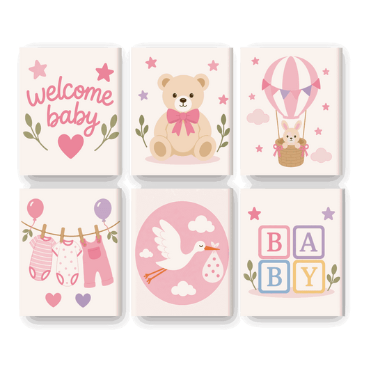 6 Mini Paintings - Welcome Baby Girl Set