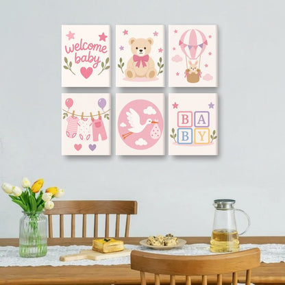 6 Mini Paintings - Welcome Baby Girl Set