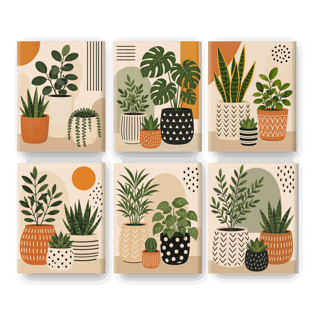 6 Mini Paintings - Plant Trio Set