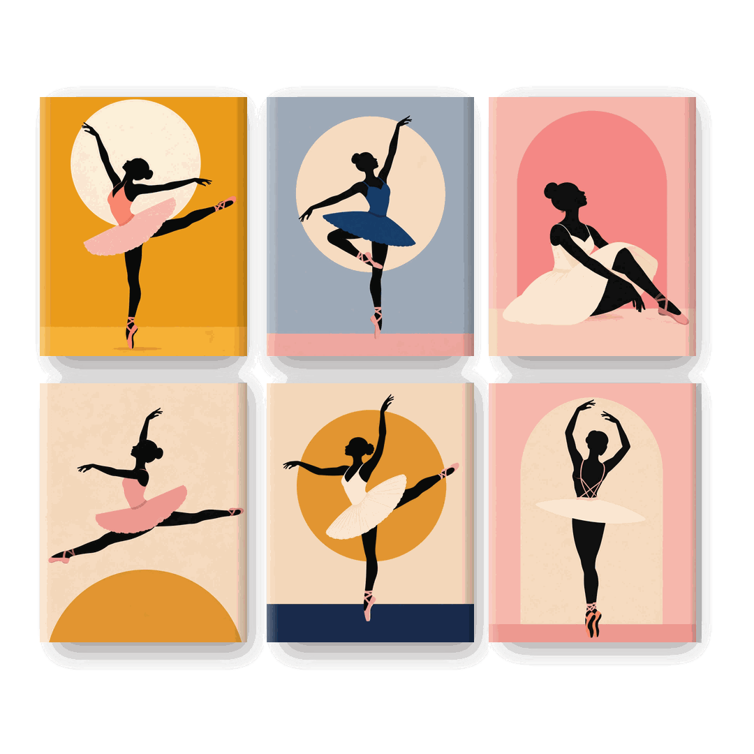 6 Mini Paintings - Ballet Silhouette Set
