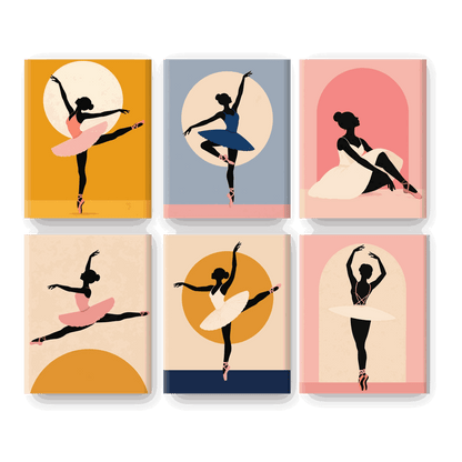 6 Mini Paintings - Ballet Silhouette Set