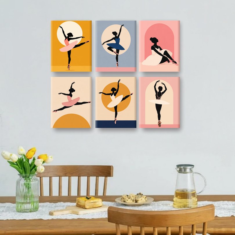 6 Mini Paintings - Ballet Silhouette Set