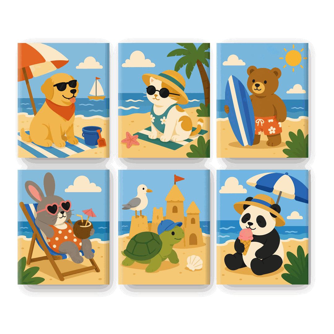 6 Mini Paintings - Beach Golden Set