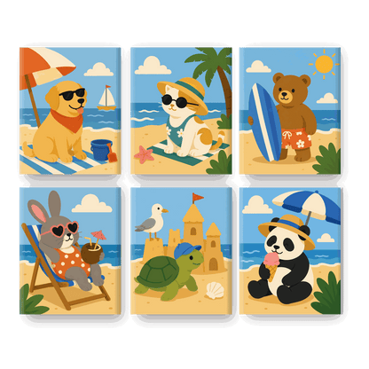 6 Mini Paintings - Beach Golden Set