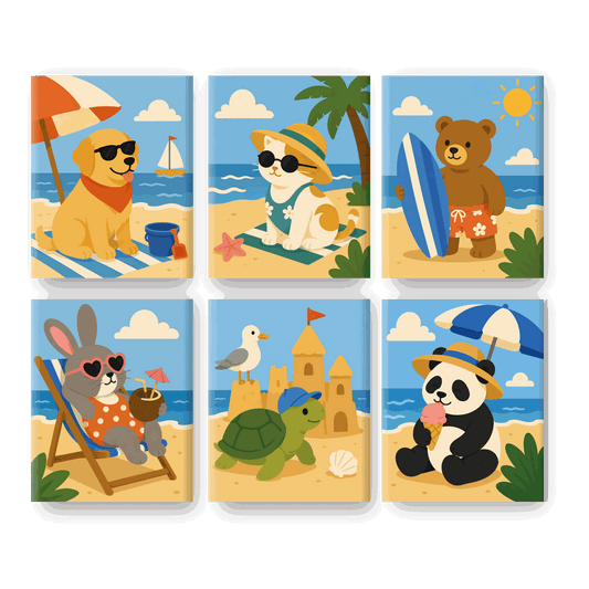 6 Mini Paintings - Beach Golden Set