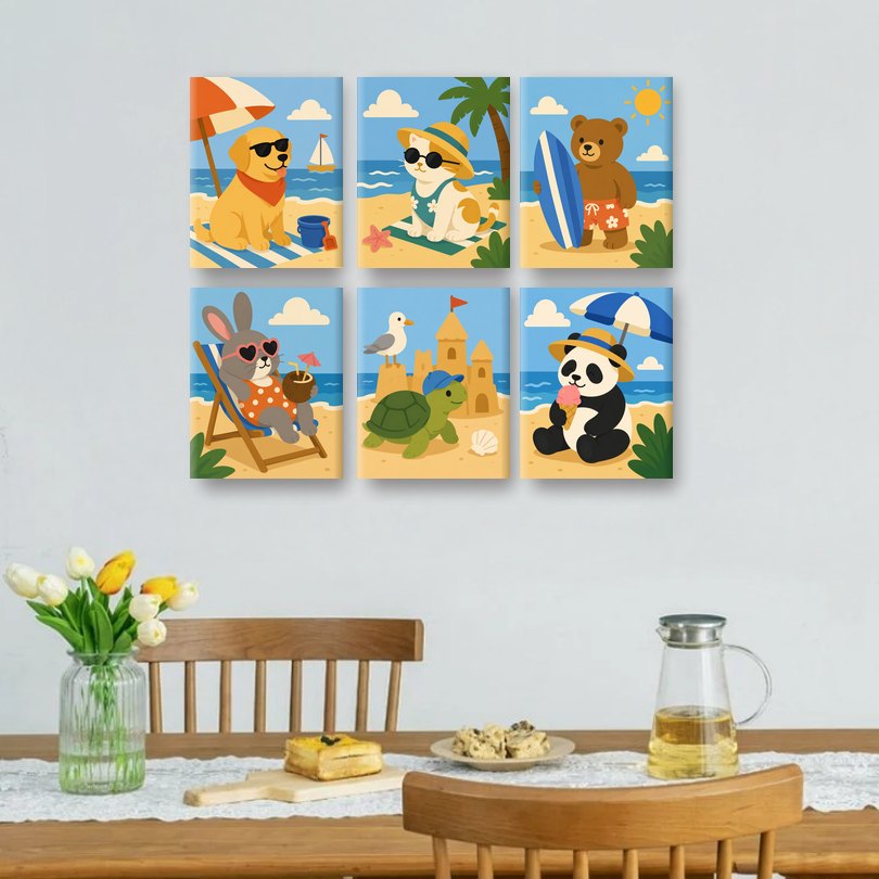 6 Mini Paintings - Beach Golden Set