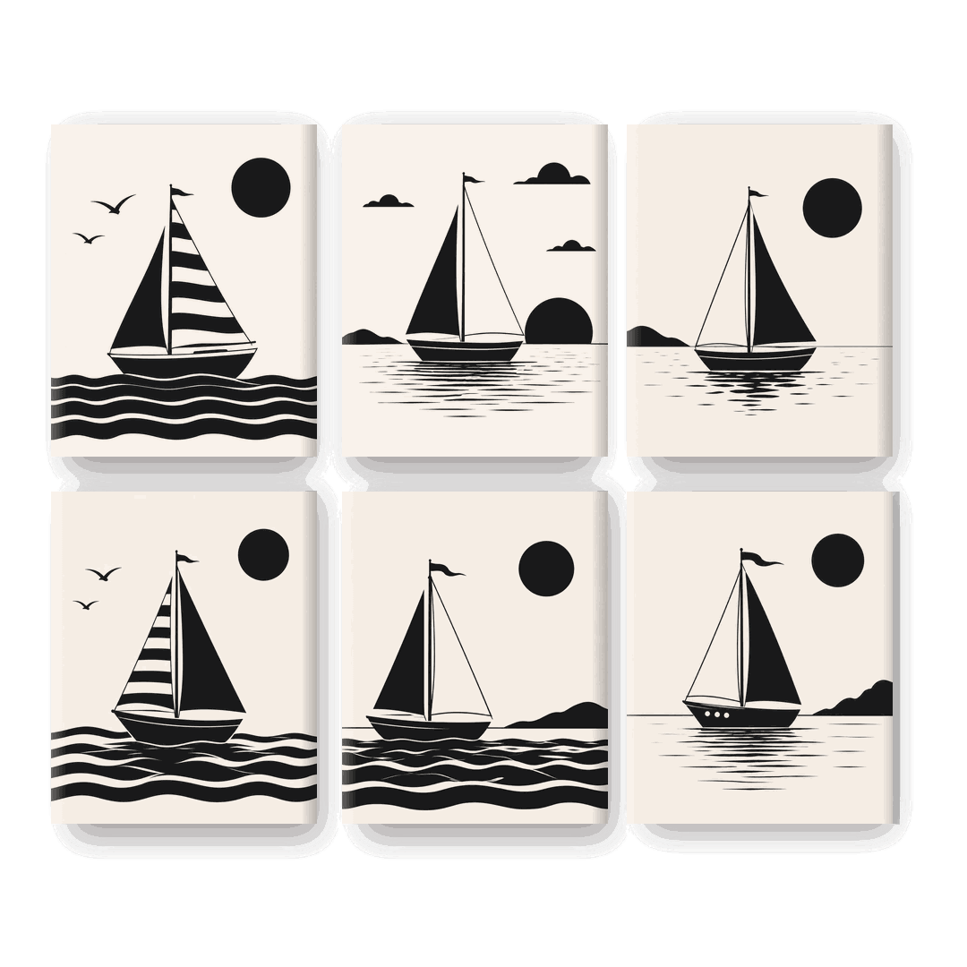 6 Mini Paintings - Nautical Silhouette Set