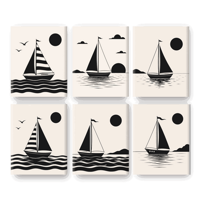 6 Mini Paintings - Nautical Silhouette Set
