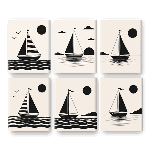 6 Mini Paintings - Nautical Silhouette Set