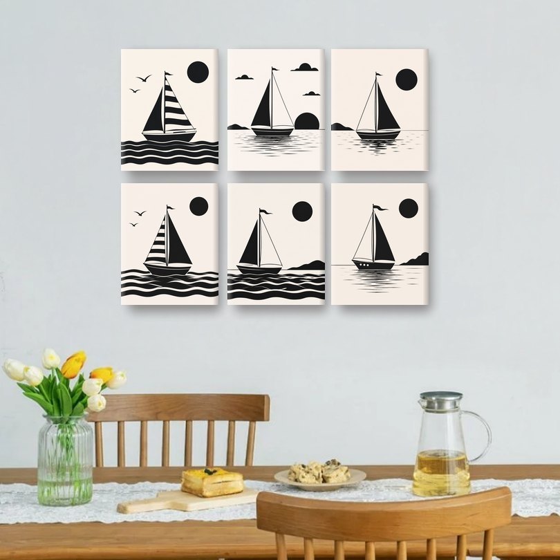 6 Mini Paintings - Nautical Silhouette Set