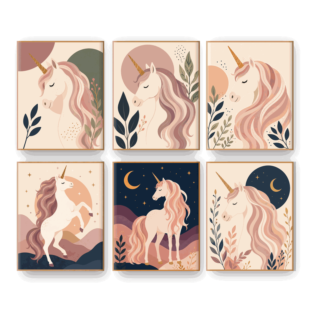 6 Mini Paintings - Boho Unicorn Set