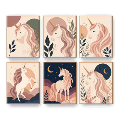 6 Mini Paintings - Boho Unicorn Set