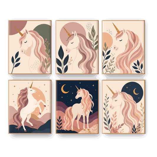 6 Mini Paintings - Boho Unicorn Set