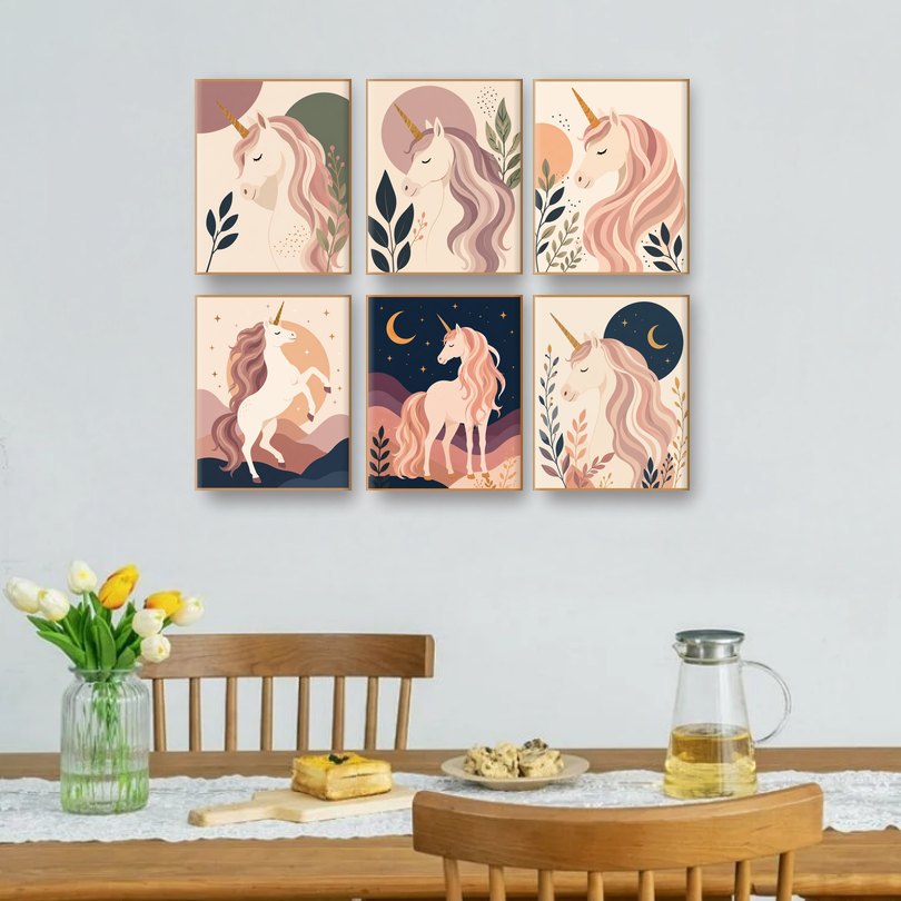 6 Mini Paintings - Boho Unicorn Set