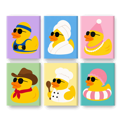 6 Mini Paintings - Duck Party Set