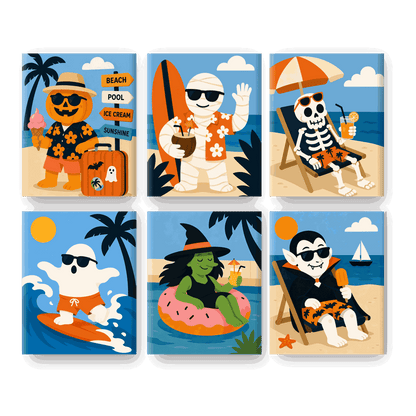 6 Mini Paintings - Halloween Summer Set