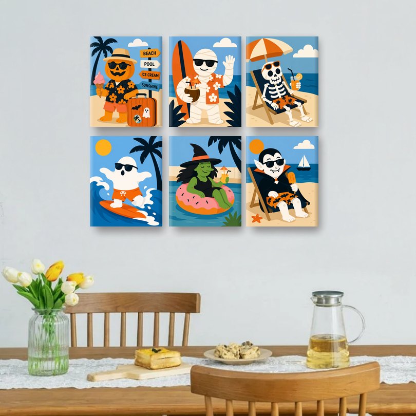 6 Mini Paintings - Halloween Summer Set