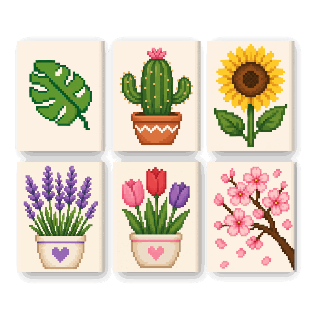 6 Mini Paintings - Pixel Flowers Set