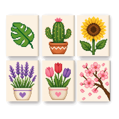 6 Mini Paintings - Pixel Flowers Set