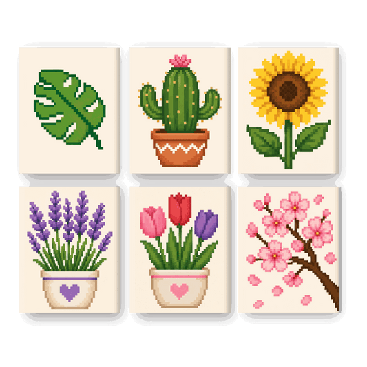 6 Mini Paintings - Pixel Flowers Set